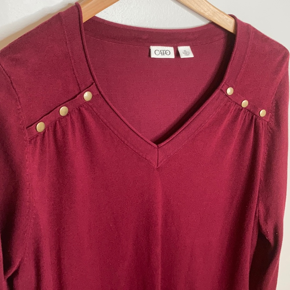 Cato Burgundy Knit Pullover V Neck XL - Picture 3 of 5
